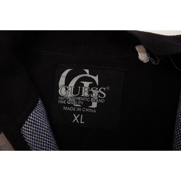 Guess Sweater Men Extra Large Black White Gray Argyle Diamond Full Zip - Picture 5 of 10